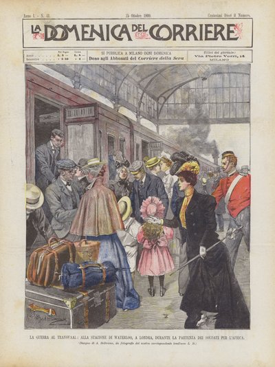 Der Krieg im Transvaal, am Waterloo-Bahnhof in London während der Abfahrt der Soldaten nach Afrika von Achille Beltrame