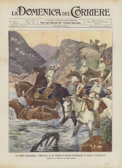 Der Anglo-Burenkrieg, der Hinterhalt, in den die Engländer beim Überqueren einer Furt bei Bushman-Kop gerieten von Achille Beltrame