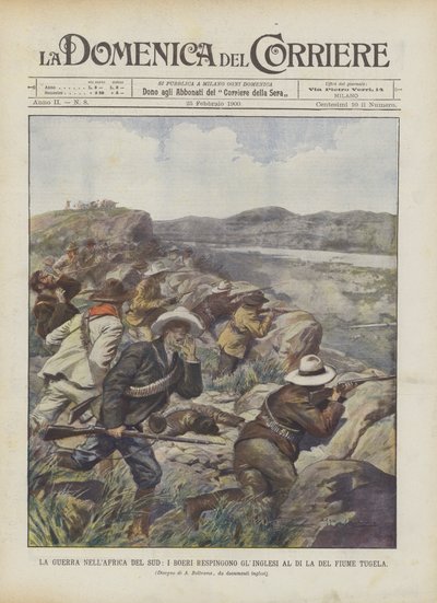 Der Krieg in Südafrika, die Buren drängen die Engländer über den Tugela-Fluss zurück von Achille Beltrame