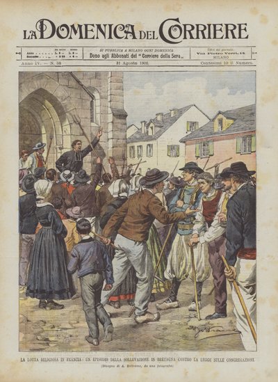 Der religiöse Kampf in Frankreich, eine Episode des Aufstands in der Bretagne gegen das Gesetz über die Kongregationen von Achille Beltrame
