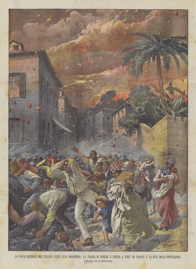 Der neue Ausbruch des Vulkans Pelee auf Martinique, der Asche- und Steinhagel in Fort-de-France von Achille Beltrame