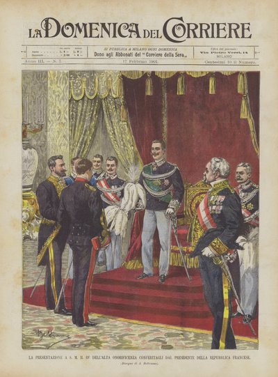 Die Übergabe der hohen Auszeichnung an den König durch den Präsidenten der Französischen Republik von Achille Beltrame