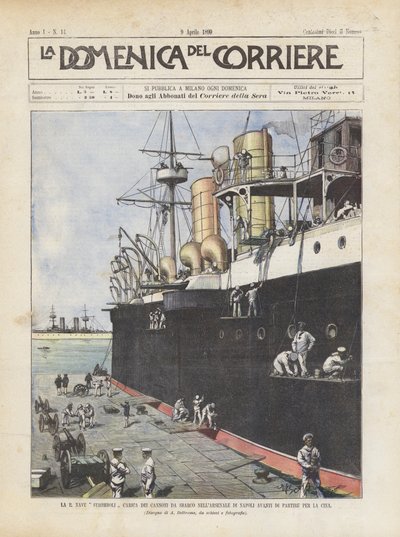 Das Kriegsschiff Stromboli Beladen Mit Landungskanonen Im Arsenal Von Neapel Vor Der Abreise Nach China von Achille Beltrame