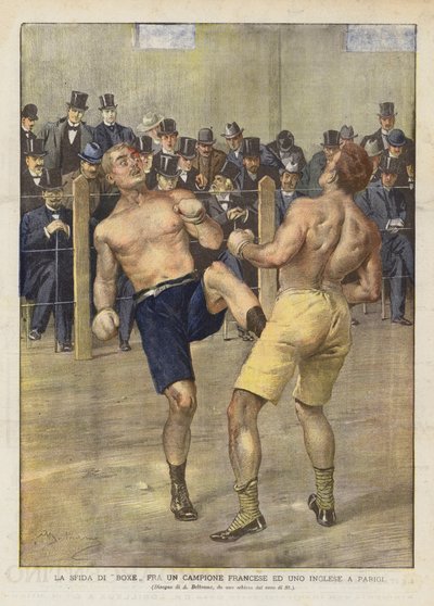 Der Boxkampf zwischen einem französischen und einem englischen Champion in Paris von Achille Beltrame