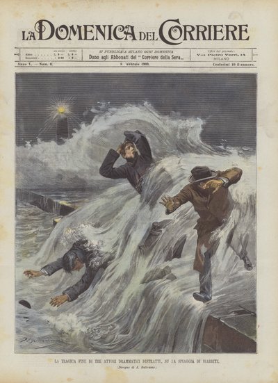 Das tragische Ende von drei abgelenkten Schauspielern am Strand von Biarritz von Achille Beltrame