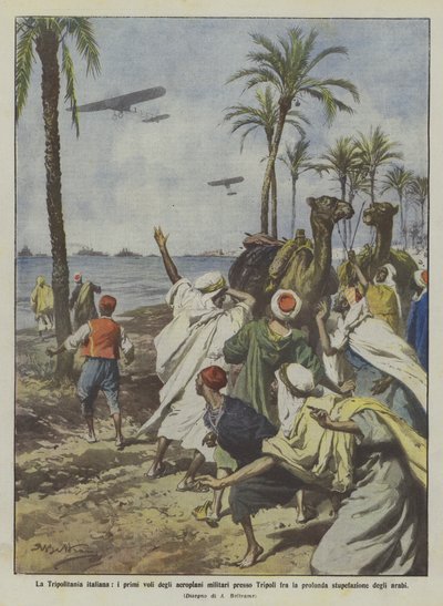 Das italienische Tripolitanien, die ersten Flüge der Militärflugzeuge bei Tripolis unter tiefem von Achille Beltrame