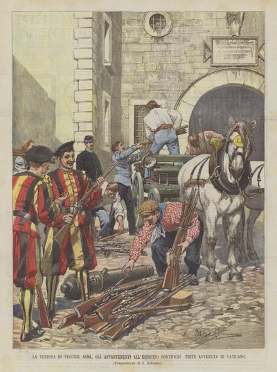 Der Verkauf alter Waffen, die einst zur päpstlichen Armee gehörten, kürzlich im Vatikan stattgefunden von Achille Beltrame