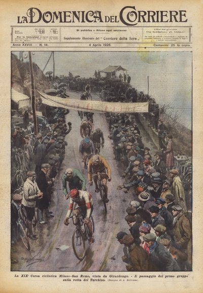 Das XIX. Radrennen Mailand-San Remo, gewonnen von Girardengo von Achille Beltrame