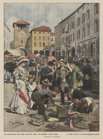 Der charakteristische Markt für Sing- und Lockvögel von Achille Beltrame