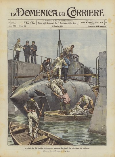 Die Katastrophe des französischen U-Bootes Farfadet, die Bergung der Leichen von Achille Beltrame