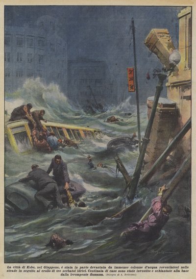Die Stadt Kobe in Japan wurde teilweise von riesigen Wassersäulen verwüstet... von Achille Beltrame
