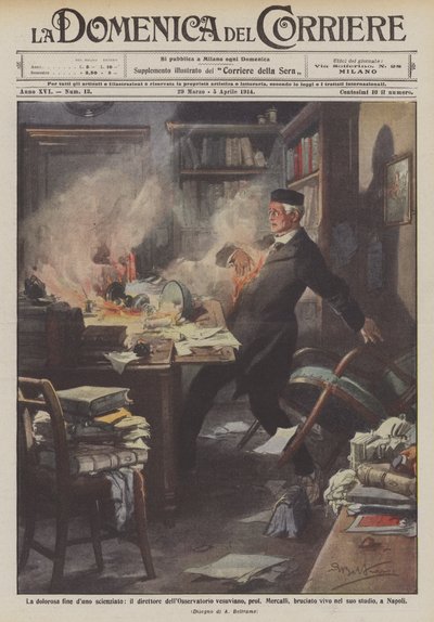 Das schmerzliche Ende eines Wissenschaftlers, der Direktor des Vesuv-Observatoriums, Prof. Mercalli von Achille Beltrame
