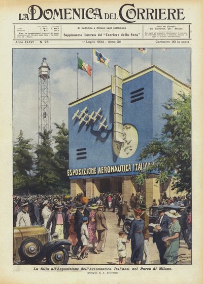 Die Menge auf der Ausstellung der italienischen Luftfahrt im Park von Mailand von Achille Beltrame