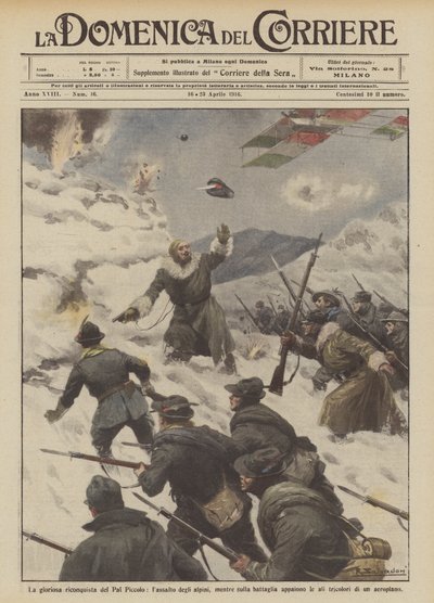 Die glorreiche Rückeroberung des Pal Piccolo, der Angriff der Alpini, während der Schlacht erscheinen von Achille Beltrame