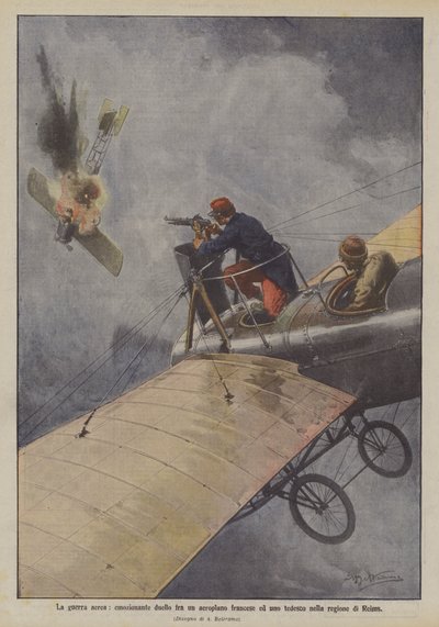 Luftkrieg, spannendes Duell zwischen einem französischen und einem deutschen Flugzeug in der Region Reims von Achille Beltrame