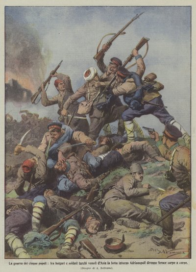 Der Krieg der fünf Völker, zwischen Bulgaren und türkischen Soldaten aus Asien der Kampf um... von Achille Beltrame
