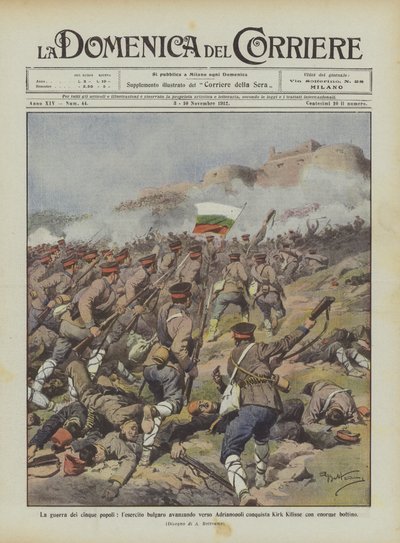 Der Krieg der fünf Völker, die bulgarische Armee erobert Kirk Kilisse auf dem Vormarsch nach Adrianopel von Achille Beltrame