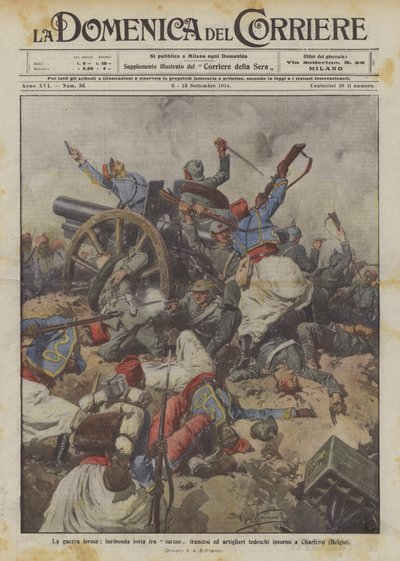 Der erbitterte Krieg, wütender Kampf zwischen französischen Turcos und deutschen Artilleristen um Charleroi (Belgien) von Achille Beltrame