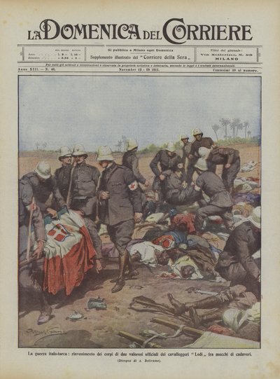 Der italo-türkische Krieg, Auffindung der Leichen von zwei tapferen Offizieren der Kavallerie Lodi von Achille Beltrame