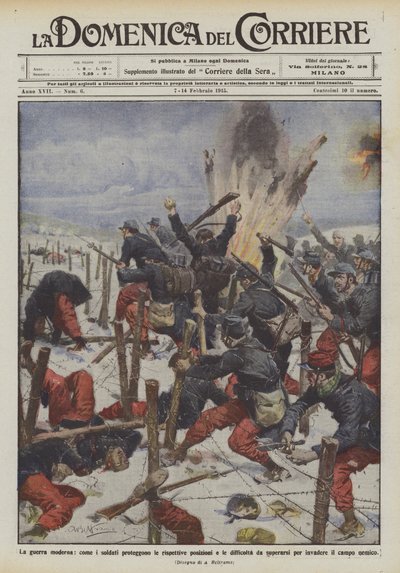 Der moderne Krieg, wie die Soldaten ihre Positionen schützen und die zu überwindenden Schwierigkeiten von Achille Beltrame
