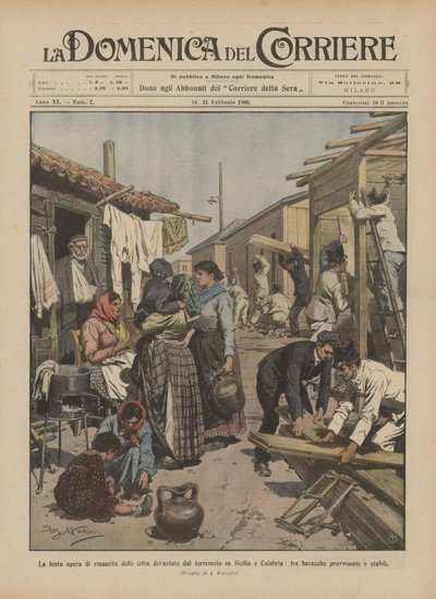 Die langsame Wiederaufbauarbeit in den von Erdbeben verwüsteten Städten in Sizilien und Kalabrien von Achille Beltrame