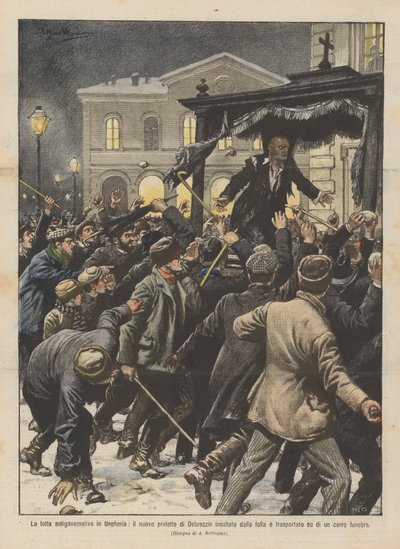Der antigovernmentale Kampf in Ungarn, der neue Präfekt von Debreczin von der Menge beleidigt von Achille Beltrame