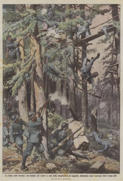 Der Kampf in den Wäldern, ein Angriff unserer Truppen auf eines der von den Österreichern errichteten Hinterhalte von Achille Beltrame
