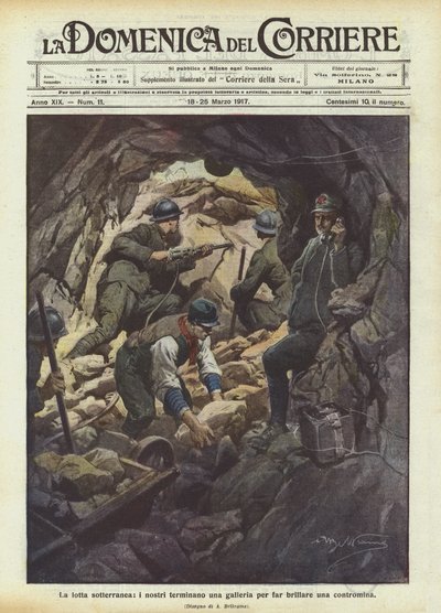 Der unterirdische Kampf, unsere Truppen beenden einen Tunnel, um eine Gegenmine zu zünden von Achille Beltrame