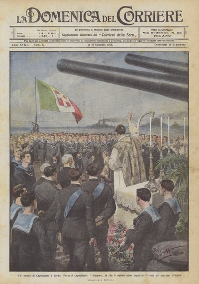 Die Neujahrsmesse an Bord, der Kaplan spricht: Herr, lass das neue Jahr ein Zeichen setzen von Achille Beltrame