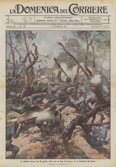 Das wütende Gefecht vom 26. August, endete mit der Flucht des Feindes in einem Wäldchen des Karsts von Achille Beltrame
