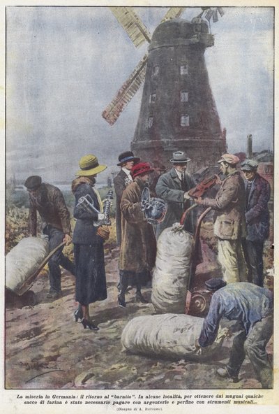 Das Elend in Deutschland, die Rückkehr zum Tauschhandel von Achille Beltrame