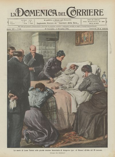 Der Tod von Leo Tolstoi im kleinen Bahnhof von Astapowo (Gouvernement Rjasan) im Morgengrauen des 20. dieses Monats von Achille Beltrame