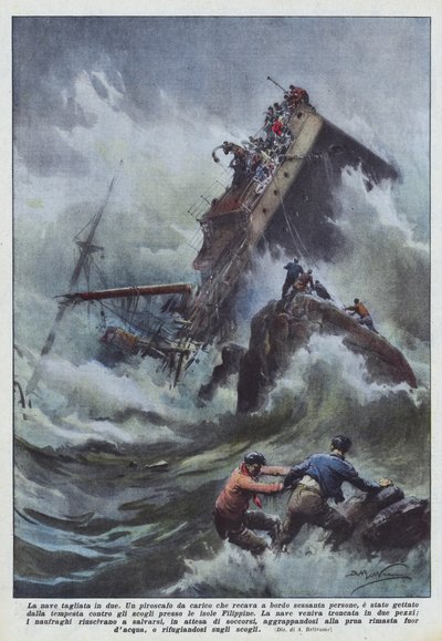 Das in zwei Teile geschnittene Schiff von Achille Beltrame
