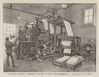 Unsere amerikanische Hoe-Maschine, mit der die Domenica del Corriere gedruckt wird von Achille Beltrame