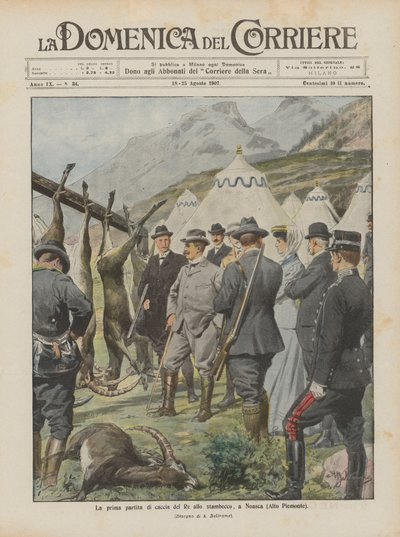 Die erste Jagdpartie des Königs auf den Steinbock in Noasca (Oberpiemont) von Achille Beltrame