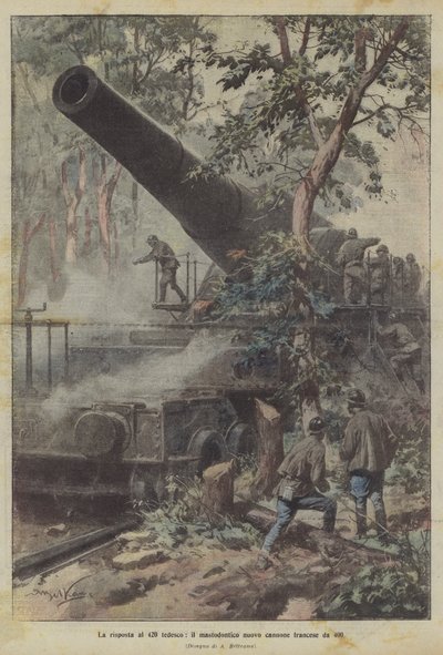 Die Antwort auf die deutsche 420, die riesige neue französische Kanone von 400 von Achille Beltrame