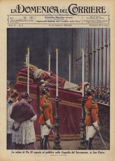 Der Leichnam von Pius XI. öffentlich ausgestellt in der Sakramentskapelle in St. Peter von Achille Beltrame