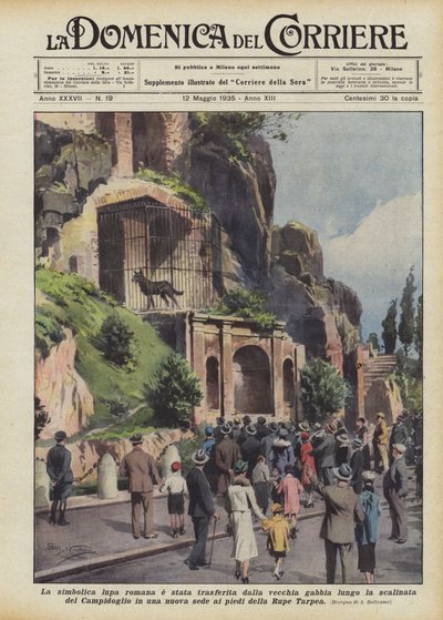 Die symbolische römische Wölfin wurde aus dem alten Käfig entlang der Treppe verlegt von Achille Beltrame