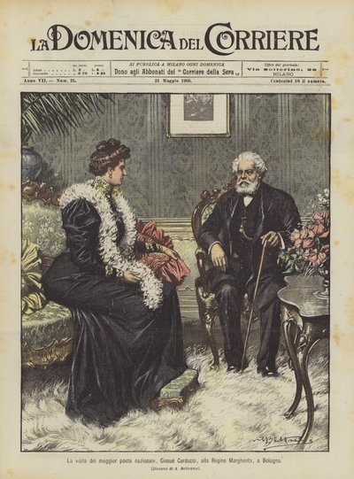 Der Besuch des größten Nationaldichters Giosue Carducci bei Königin Margherita in Bologna von Achille Beltrame