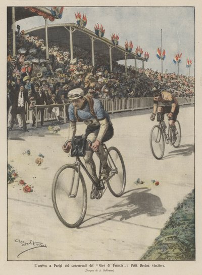 Die Ankunft der Teilnehmer der Tour de France in Paris, Petit Breton Sieger von Achille Beltrame