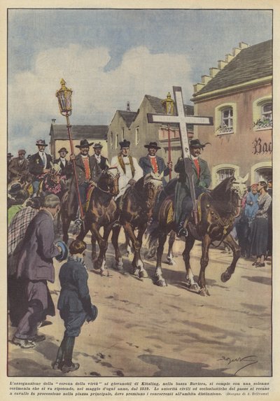 Die Verleihung der Tugendkrone an die jungen Männer von Kotzling in Niederbayern... von Achille Beltrame
