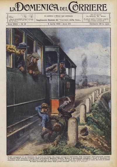 Die mutige Tat eines Heizers rettete ein Kind, das die Ankunft eines von Achille Beltrame