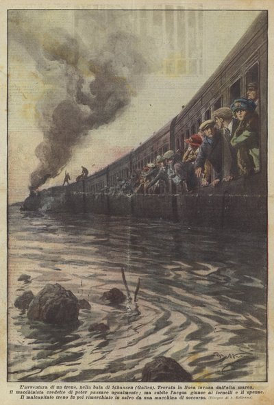 Das Abenteuer eines Zuges in der Bucht von Sthansen (Wales) von Achille Beltrame