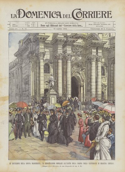 Die Ausflüge der Königin Margherita, die Volksdemonstration beim Verlassen der Königin von Achille Beltrame