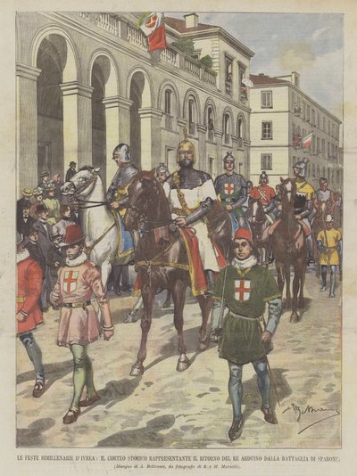 Die zweitausendjährigen Feierlichkeiten von Ivrea, der historische Umzug, der die Rückkehr von König Arduino darstellt von Achille Beltrame