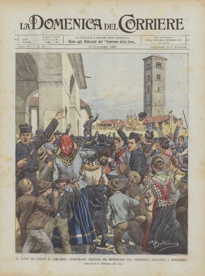 Die Kämpfe der Parteien in der Lombardei, christliche Demokraten verhindern eine sozialistische Konferenz in Incino-Erba von Achille Beltrame