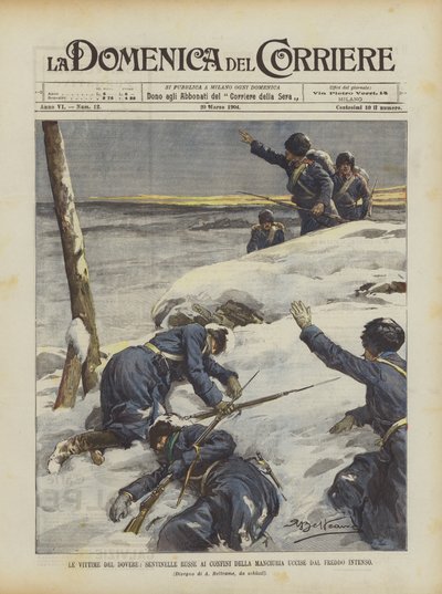 Die Opfer der Pflicht, russische Wachen an den Grenzen der Mandschurei, die durch die extreme Kälte getötet wurden von Achille Beltrame