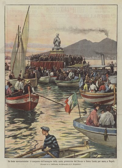 Die charakteristischen Feste, der Transport des Bildes der Schutzheiligen vom Dom zu Santa von Achille Beltrame