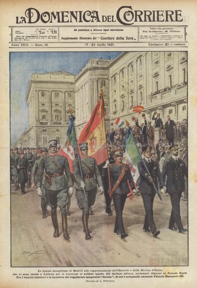 Der festliche Empfang Madrids für die Vertretungen der italienischen Armee und Marine von Achille Beltrame