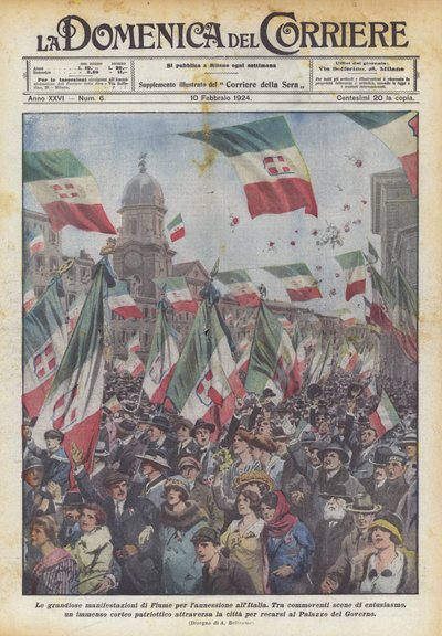 Die großartigen Demonstrationen in Fiume zur Annexion an Italien von Achille Beltrame